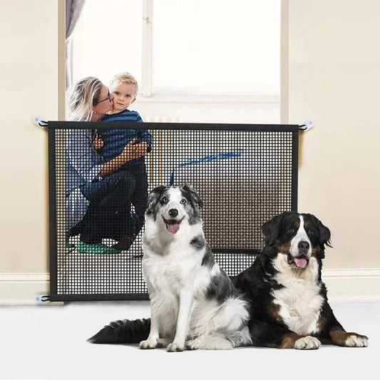 Breathable Mesh Pet Barrier for Stairs & Doors - Portable Indoor Dog Fence & Baby Safety Guardrail