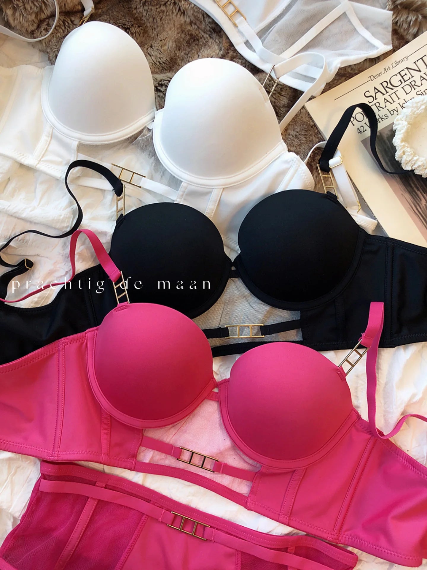 Europe Women Underwear Set Sexy Lace Hollow Breathable Widen Buckle Lingerie Underwire Push Up Bra and Panties Rose Intimates