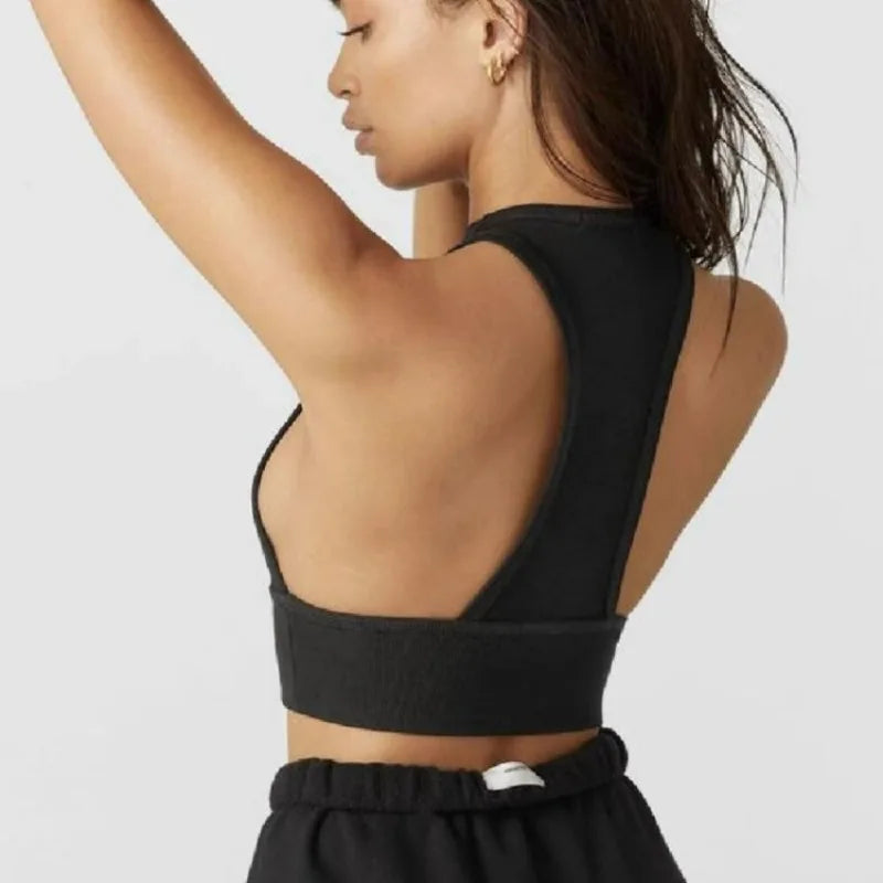 Sexy Fitness Sports Underwear for Women, Round Neck, Tight Back Top, Outdoor Running with Chest Cushion, Thread, 2024