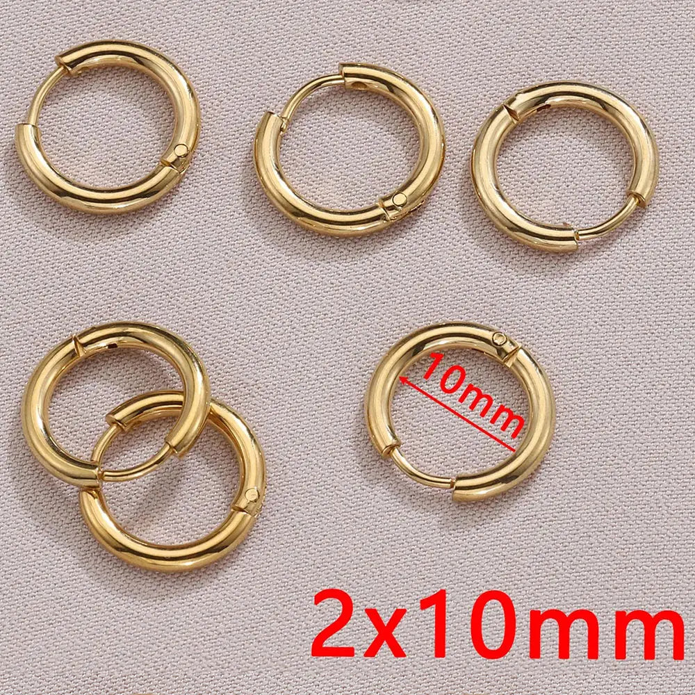 10pcs 8-14mm Stainless Steel Ear Hoop Gold Color Earring for Women Men DIY Jewelry Making Earring Punk Hiphop Piercing Accessory
