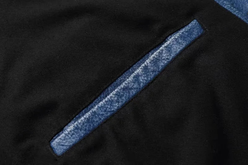 2023 New Leather Jacket Men's Single-Breasted Denim Blue Retro Old Motorcycle Leather Jacket Slim-Fit Lapel Coat