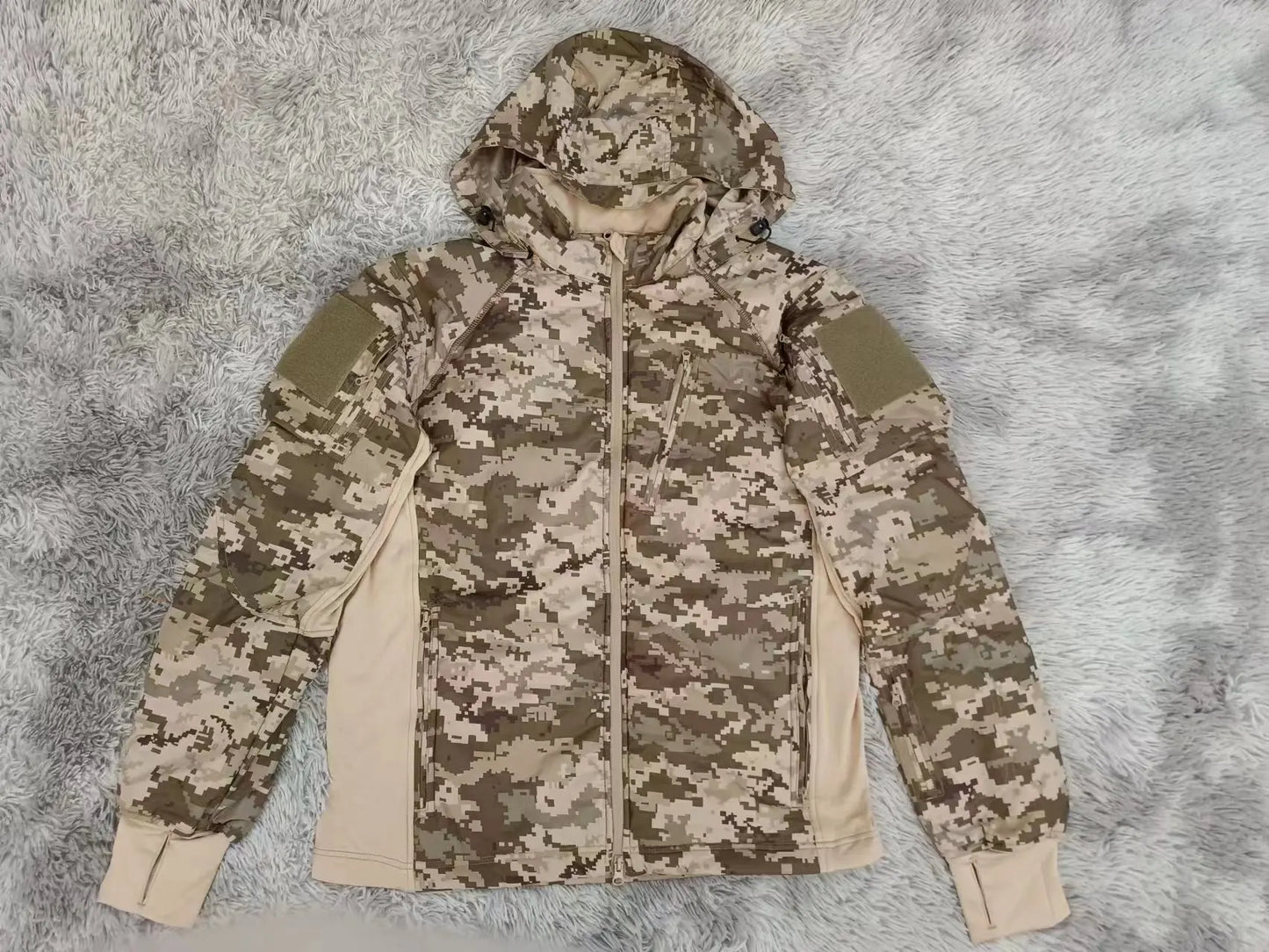 Mens CamouflageTactical Jacket Lightweight Cotton Clothes Autumn Winter Outdoor Waterproof Hooded Padded Coat Hiking Windbreaker