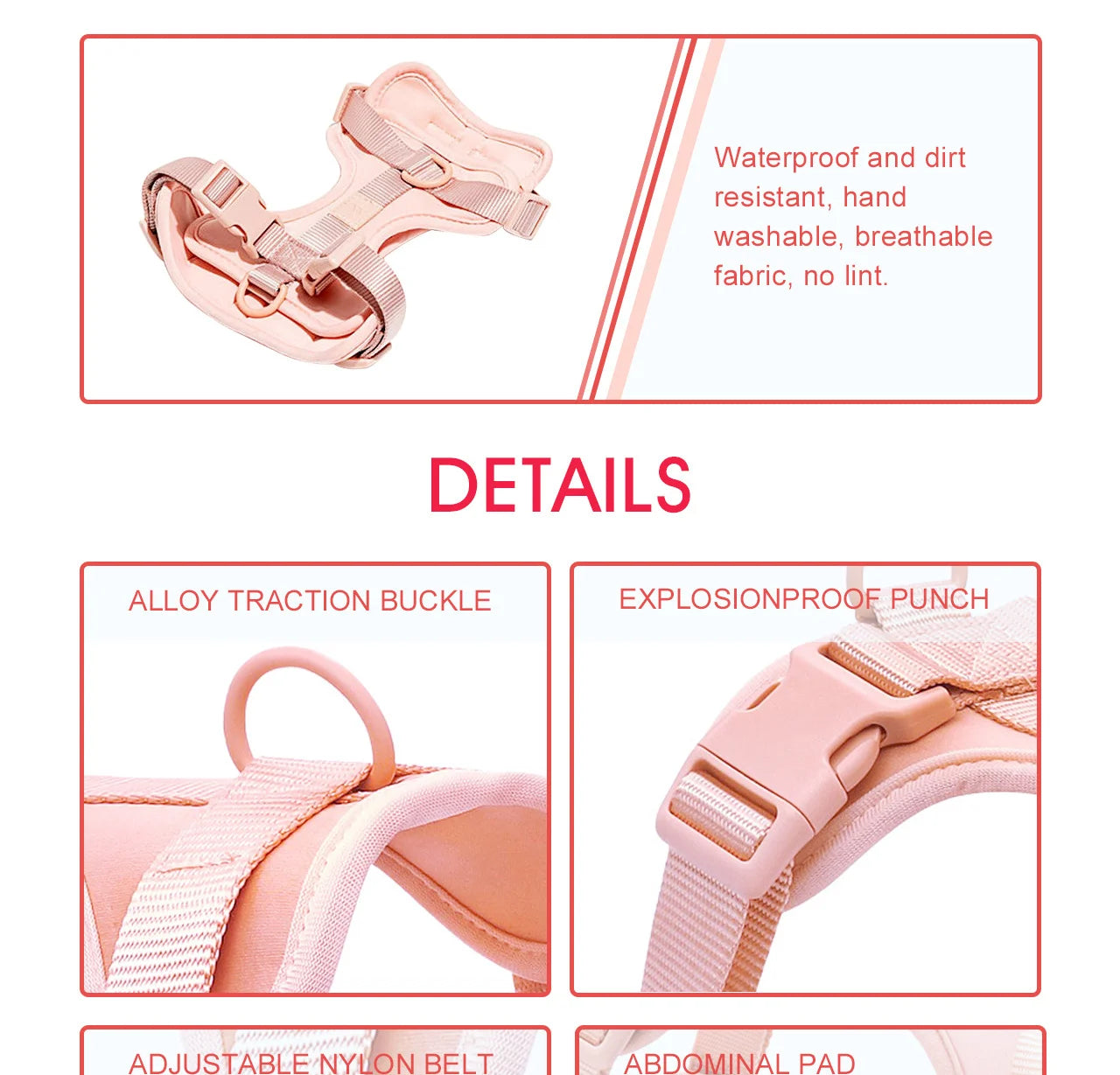 PVC Soft Pink Dog Harness Set And Leash Colar For Pet Dogs