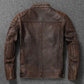 Vintage Black Brown Real Cowhide Genuine Leather Jacket Real Fur Men's Leather Jacket Bomber Men Leather Jacket Motorcycle Coat