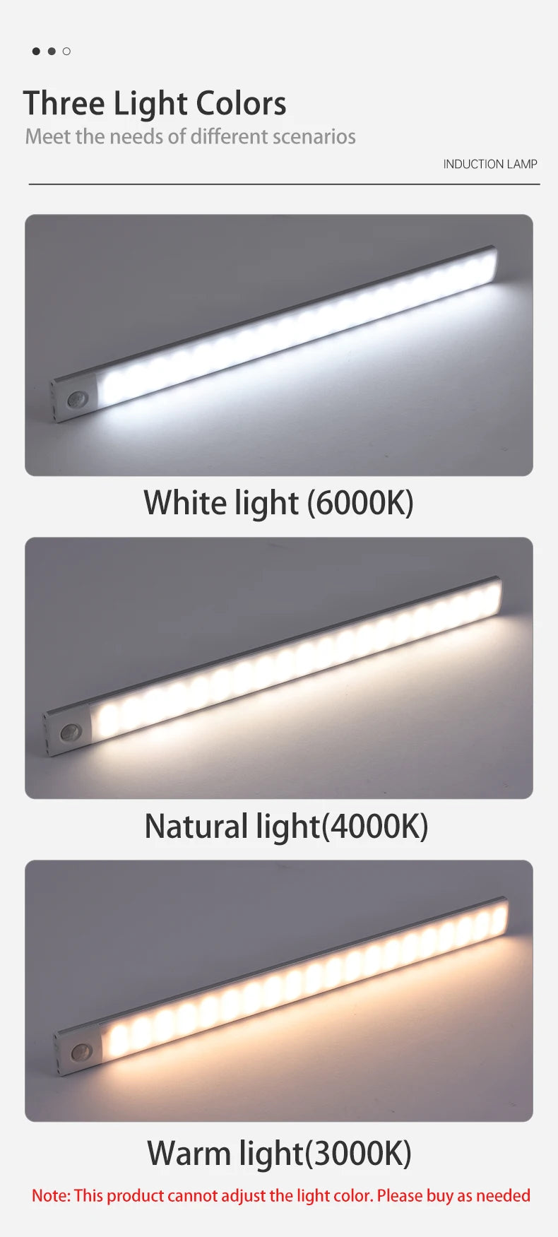 LED Cabinet Light USB Type-C Rechargeable Motion Sensor Led Lamp for Kitchen Wardrobe Cabinet Lighting 20cm/30cm/40cm/50cm/60cm