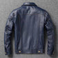 2023 New Leather Jacket Men's Single-Breasted Denim Blue Retro Old Motorcycle Leather Jacket Slim-Fit Lapel Coat