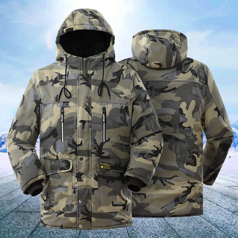 Fleece Hooded Tactical Jacket Mens Winter Camouflage Cotton Padded Thick Parkas Outdoor Waterproof Coat Casual Windproof Jacket