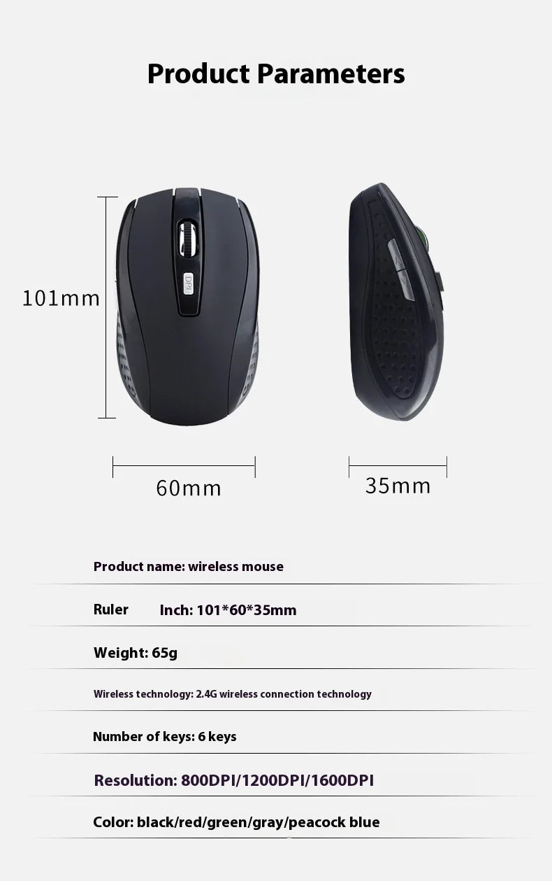 Wireless Mouse 2.4G Portable Mobile Optical Office Mouse Adjustable DPI Levels for Notebook PC Laptop MacBook
