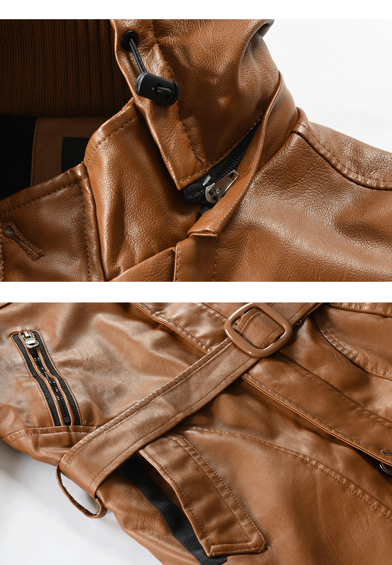 2024 Winter Men's Leather Motorcycle Leather Korean Fashion Jacket Coat Windproof Clothes Men's Hooded Medium Long