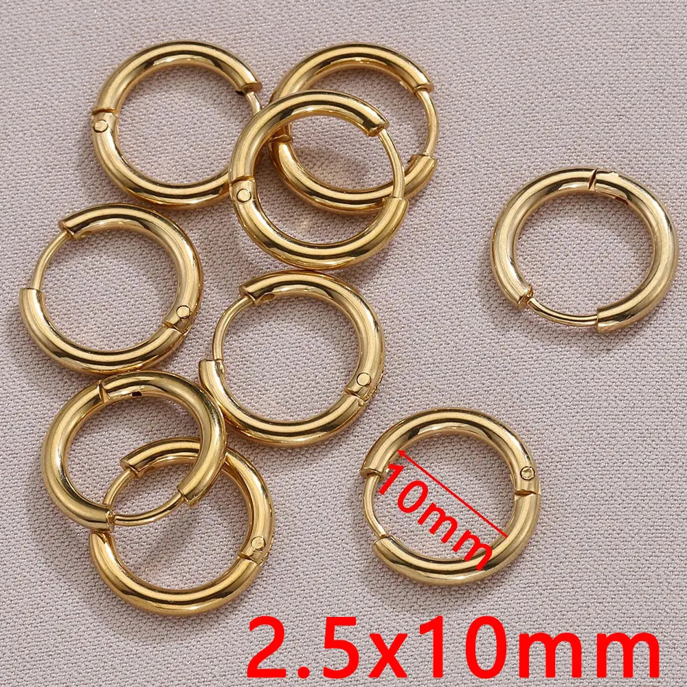 10pcs 8-14mm Stainless Steel Ear Hoop Gold Color Earring for Women Men DIY Jewelry Making Earring Punk Hiphop Piercing Accessory