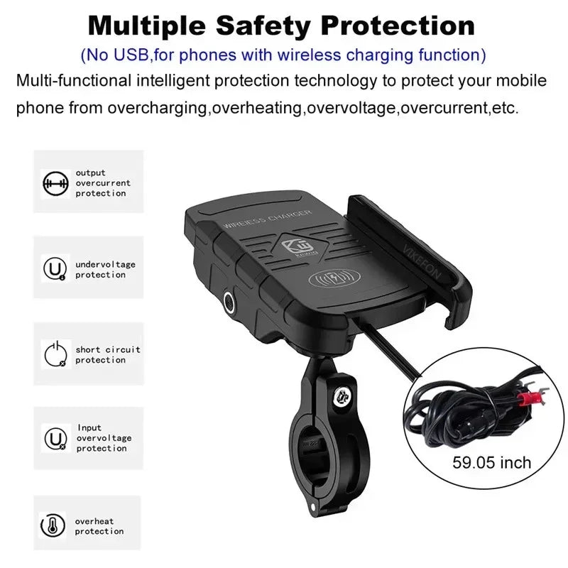 Motorcycle Phone Holder Moto Motorbike Mirror Mobile Handlebar Stand Support USB Charger Fast Wireless Charging Cellphone Mount