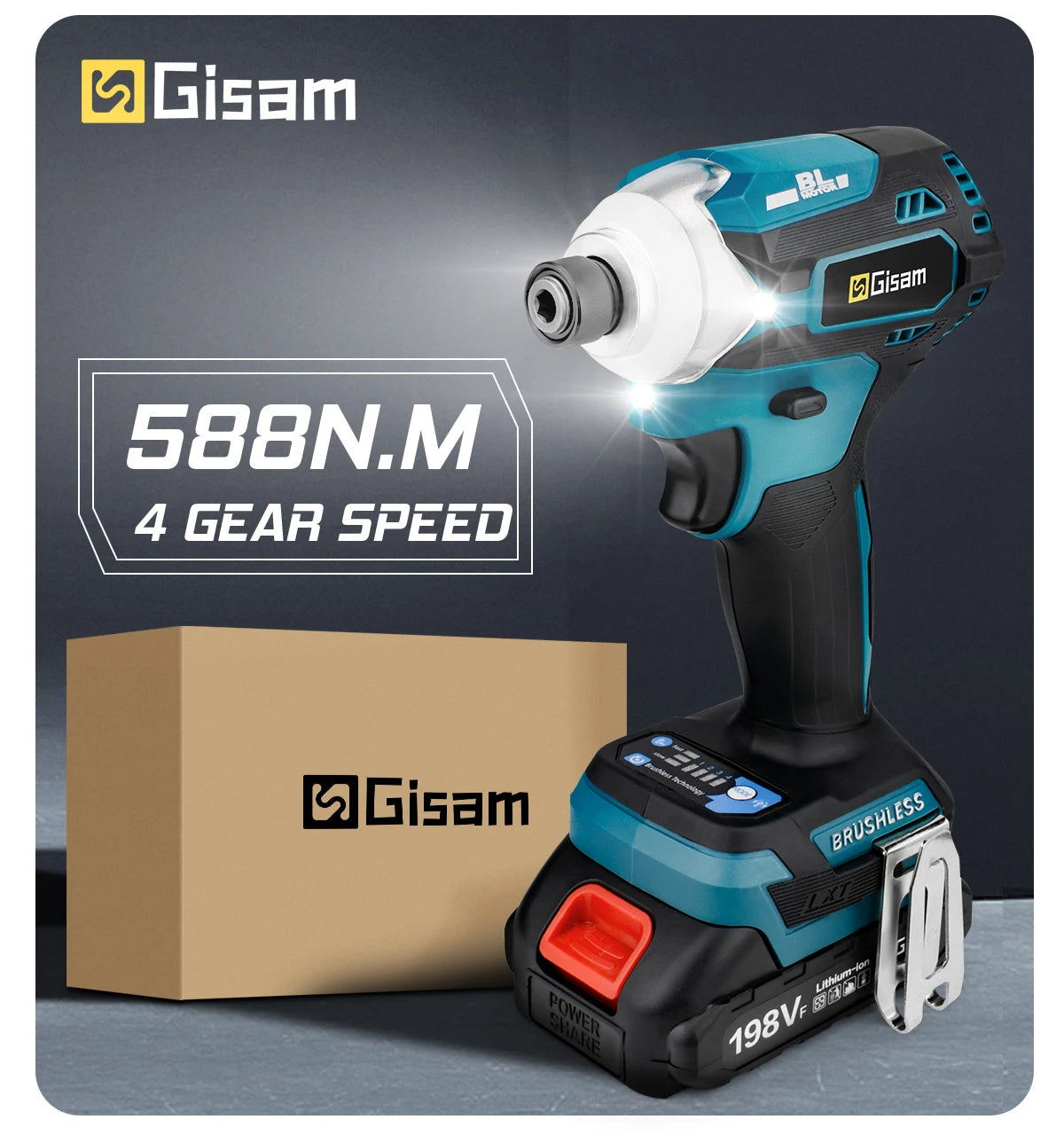 588N.m Cordless Brushless Impact Driver Kit Cordless Drill Electric Screwdriver 4-Speed 1/4‘’ 3 LED Light for Makita 18V Battery