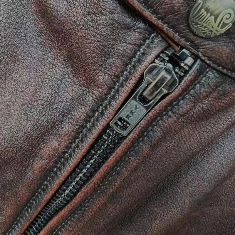 Vintage Black Brown Real Cowhide Genuine Leather Jacket Real Fur Men's Leather Jacket Bomber Men Leather Jacket Motorcycle Coat