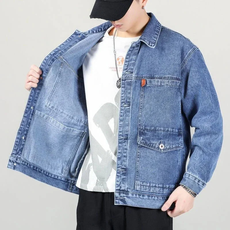 Denim Jackets Man Cargo Jeans Coat for Men Japanese Gray Overcoat Winter 2024 Lxury High Quality Cheap Price Stylish on Board G