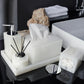 White Onyx Natural Marble Bathroom Accessories Luxury Soap Dispenser Cotton Swabs Container Reed diffuser Tray Bathroom Set