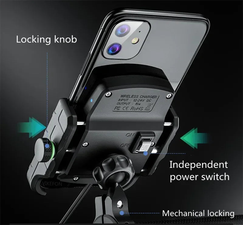Motorcycle Phone Holder Moto Motorbike Mirror Mobile Handlebar Stand Support USB Charger Fast Wireless Charging Cellphone Mount