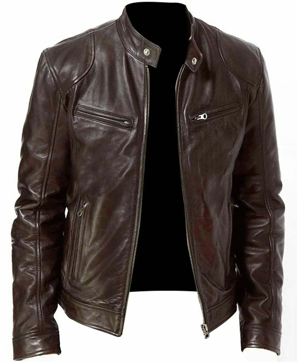 Mens Brown Pu Leather Jacket Motorcycle Faux Leather Moto Biker Jacket Men Hot Stand Collar Casual Coat Boy Large Size Xxxl 4xl