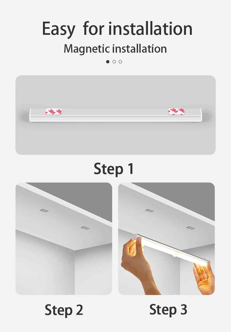 LED Motion Sensor Light Wireless LED Night Light Type C Rechargeable Light Cabinet Wardrobe Lamp Staircase Backlight For Kitchen