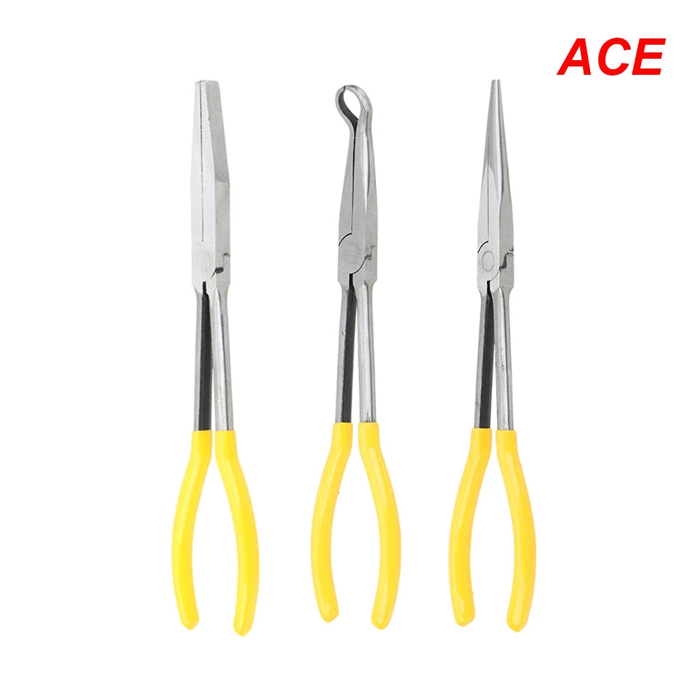 DIY Extra Long Nose Pliers Straight Bent Tip Mechanic Equipment Hand Removal Tools Spanner Clips Auto Care Kit Car Accessories