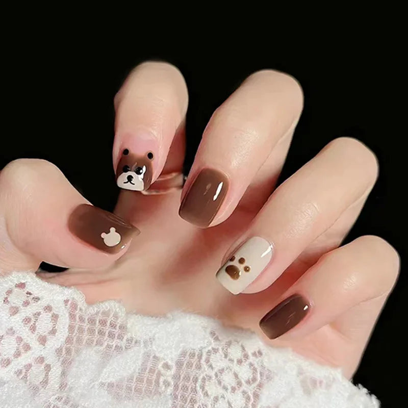 24Pcs Mid-length Ballet False Nails Cute Childlike Rainbow Press On Nails Iced Through Milk Tea Fake Nails Free Shipping Items