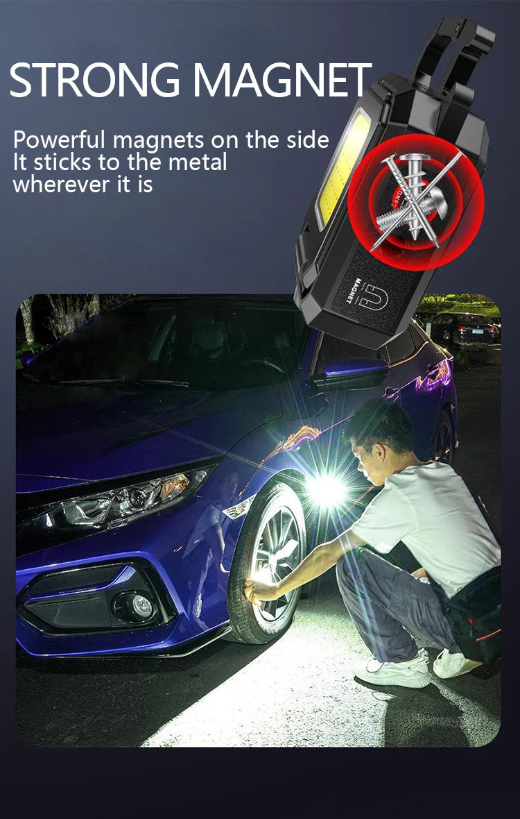 XPE Pocket Work Light 1000LM COB LED Mini Keychain Light USB Rechargeable Flashlight IPX4 Waterproof for Outdoor Camping Hiking