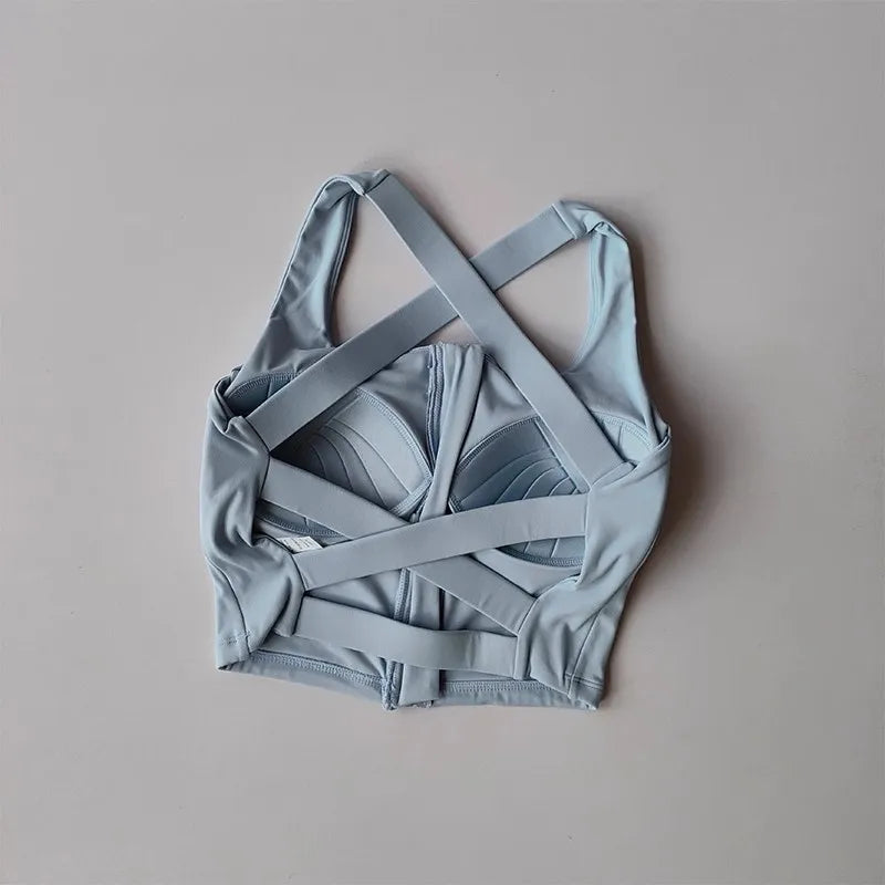 Women Fitness Underwear Yoga Bras cross Back Beauty Sports Bras Front Zippe Top Bra Sexy Breathable Underwear For Women Gym Top