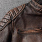 Vintage Black Brown Real Cowhide Genuine Leather Jacket Real Fur Men's Leather Jacket Bomber Men Leather Jacket Motorcycle Coat