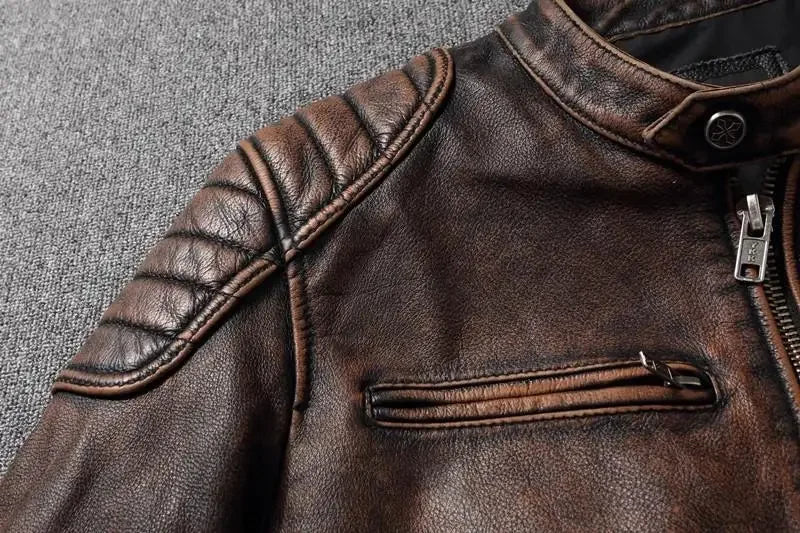 Vintage Black Brown Real Cowhide Genuine Leather Jacket Real Fur Men's Leather Jacket Bomber Men Leather Jacket Motorcycle Coat
