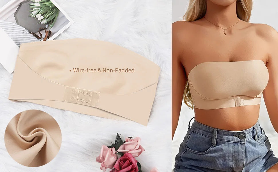 Women's Strapless No Padding Seamless Front Button Bra Comfortable Smooth Underwear