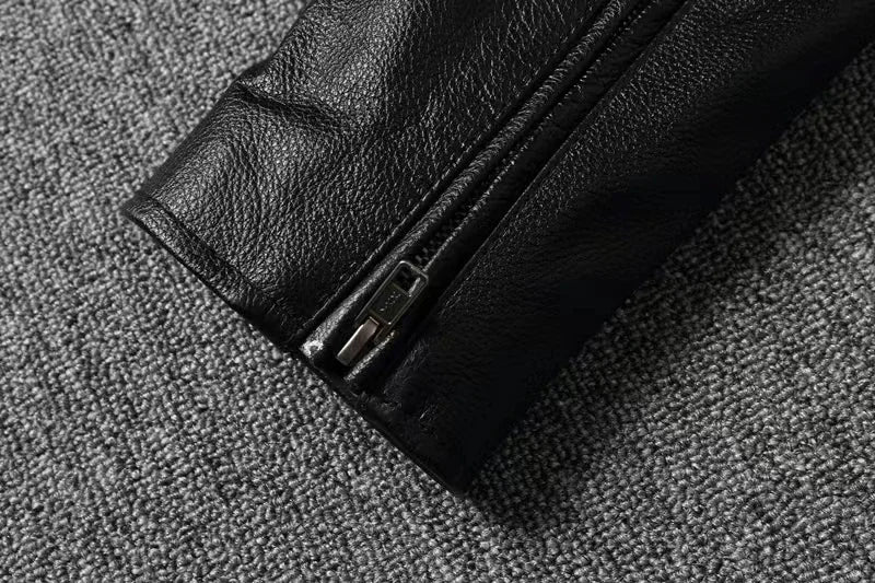 Vintage Black Brown Real Cowhide Genuine Leather Jacket Real Fur Men's Leather Jacket Bomber Men Leather Jacket Motorcycle Coat