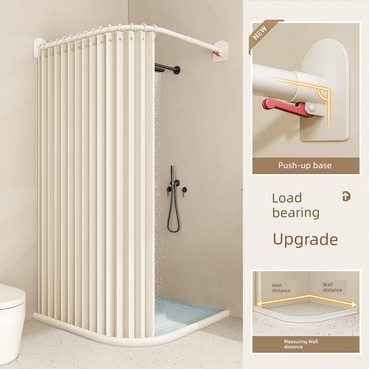 Waterproof Partition Foldable Curved Rod Dry Wet Separation Shower Curtain