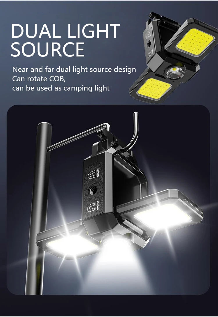 XPE Pocket Work Light 1000LM COB LED Mini Keychain Light USB Rechargeable Flashlight IPX4 Waterproof for Outdoor Camping Hiking