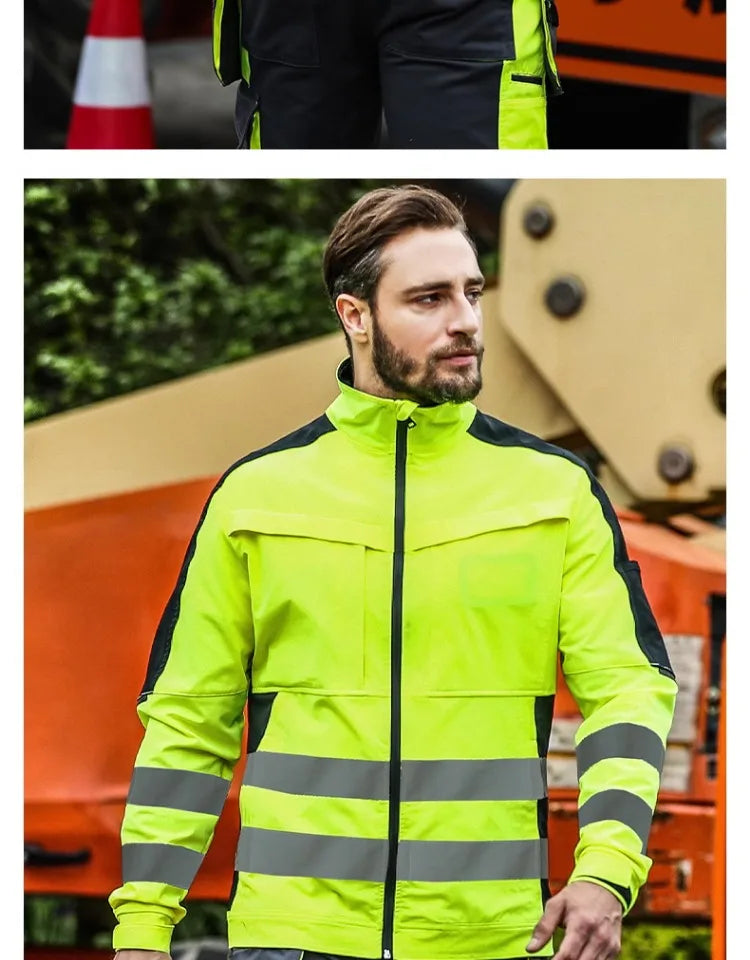 workwear mens jacket working cargo pants men High Visibility work suit with Reflective tapes