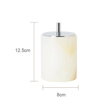White Onyx Natural Marble Bathroom Accessories Luxury Soap Dispenser Cotton Swabs Container Reed diffuser Tray Bathroom Set