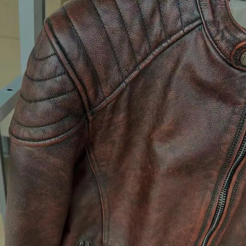 Vintage Black Brown Real Cowhide Genuine Leather Jacket Real Fur Men's Leather Jacket Bomber Men Leather Jacket Motorcycle Coat