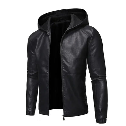 Autumn Winter Slim Fit Oversize Mens Hooded Motorcycle Leather Jacket Faux Leather Moto Biker Jacket Men Black PU Coat Male 3xl