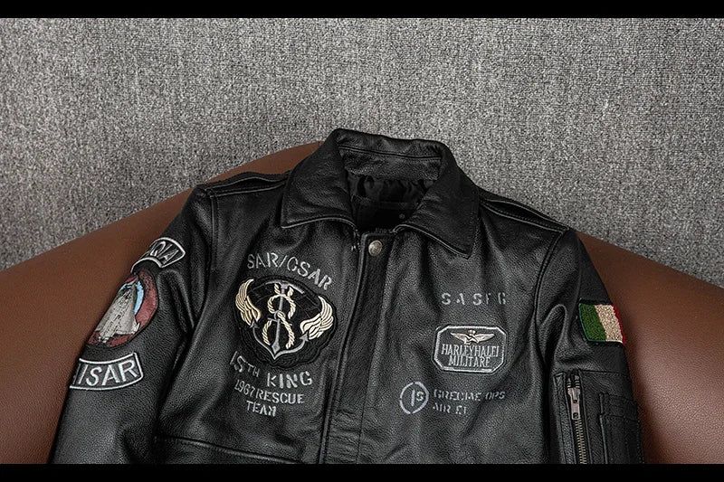 2025 New Spring Men's Genuine Leather Jacket Embroidery Bomber Cowhide Air Force Jacket Motorcycle Leather Coat A2 Biker Clothes