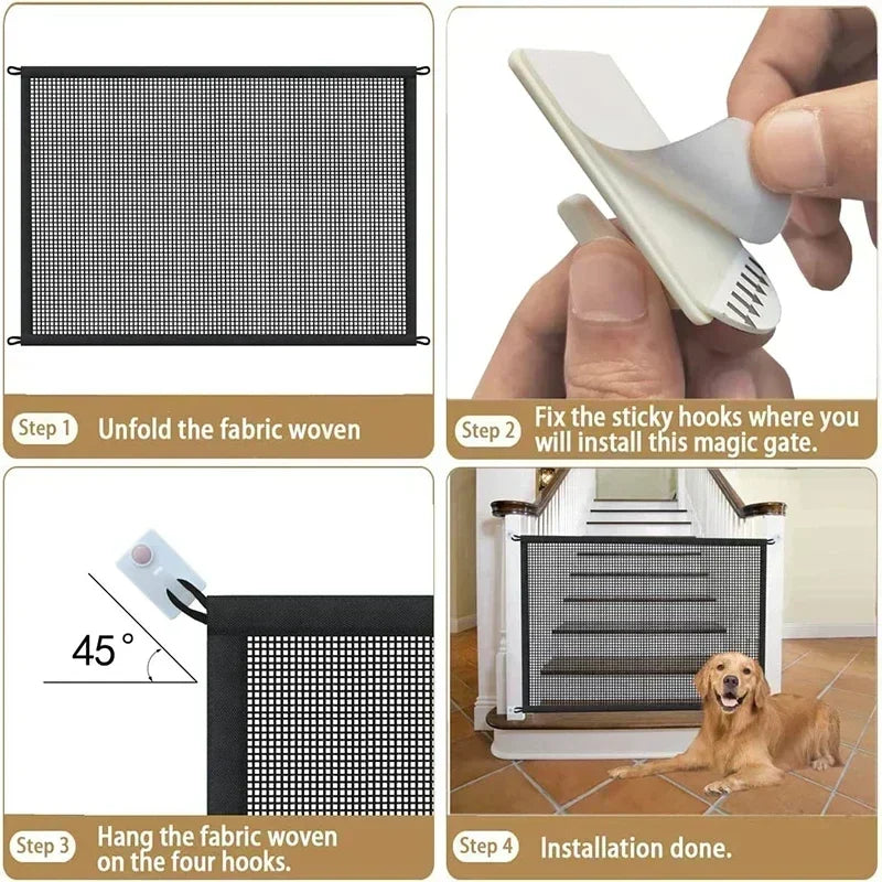 Breathable Mesh Pet Barrier for Stairs & Doors - Portable Indoor Dog Fence & Baby Safety Guardrail