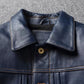 2023 New Leather Jacket Men's Single-Breasted Denim Blue Retro Old Motorcycle Leather Jacket Slim-Fit Lapel Coat
