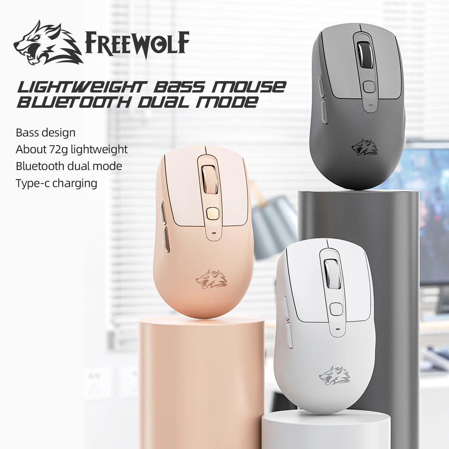 FREEWOLF M68 Wireless Keyboard and Mouse Set Multidevice Connection 68 Keys Mini Keyboard and A3 Mouse Kit PBT keycaps Backlight