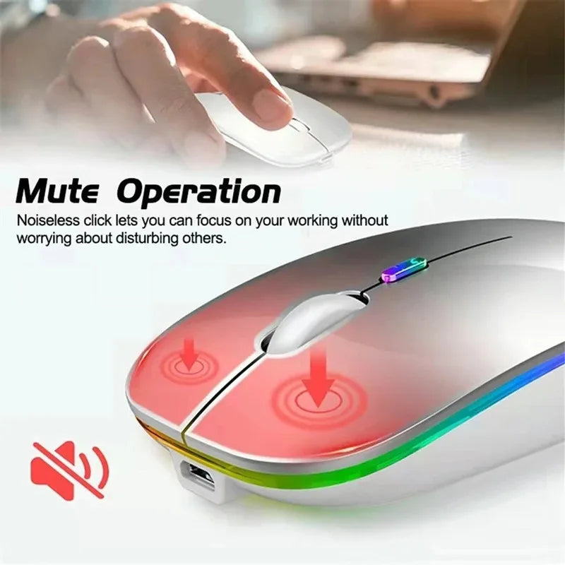 Wireless Mouse Bluetooth compatible 2.4GHz 1600DPI USB Rechargeable RGB Light Portable Mouse For Laptop Computer PC Macbook Game