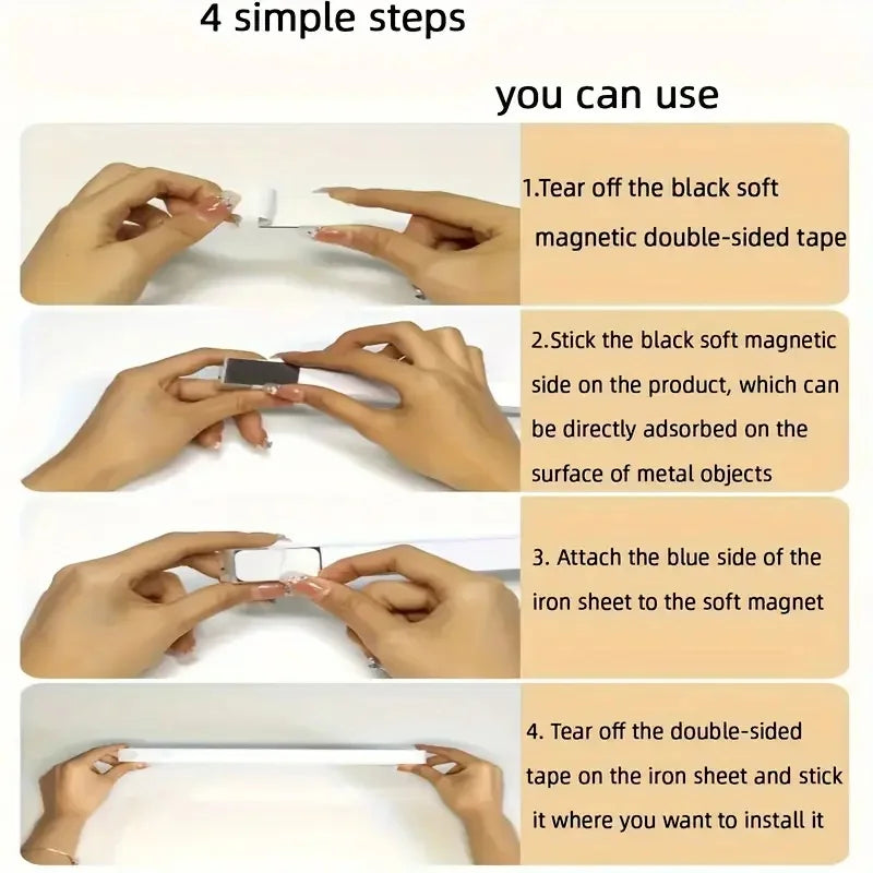 Wireless LED Motion Sensor Night Light with Magnetic Stripe USB Rechargeable For Kitchens, Closets, Stairs and Hallways