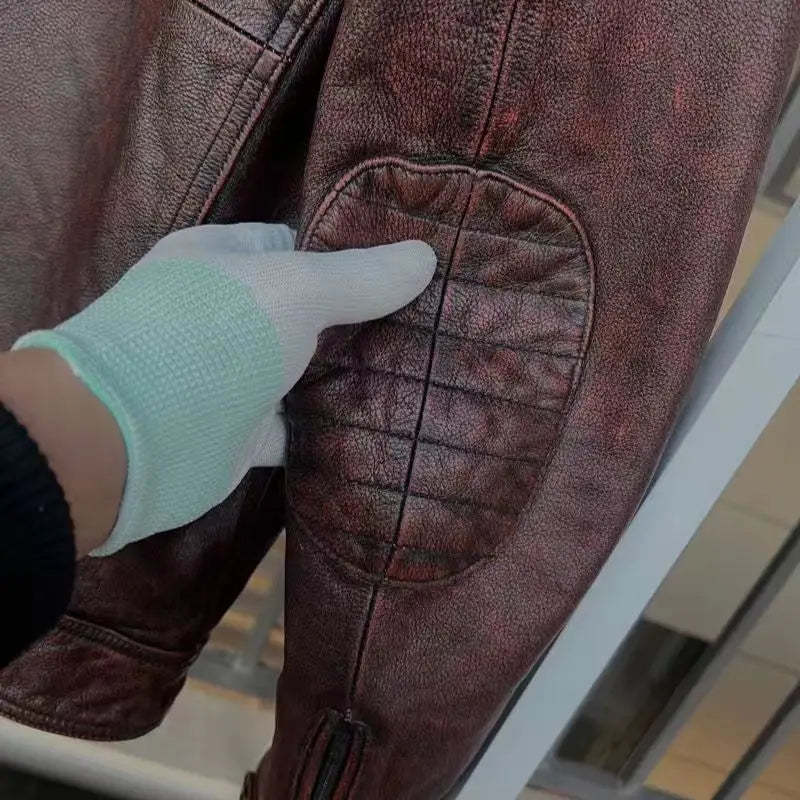 Vintage Black Brown Real Cowhide Genuine Leather Jacket Real Fur Men's Leather Jacket Bomber Men Leather Jacket Motorcycle Coat