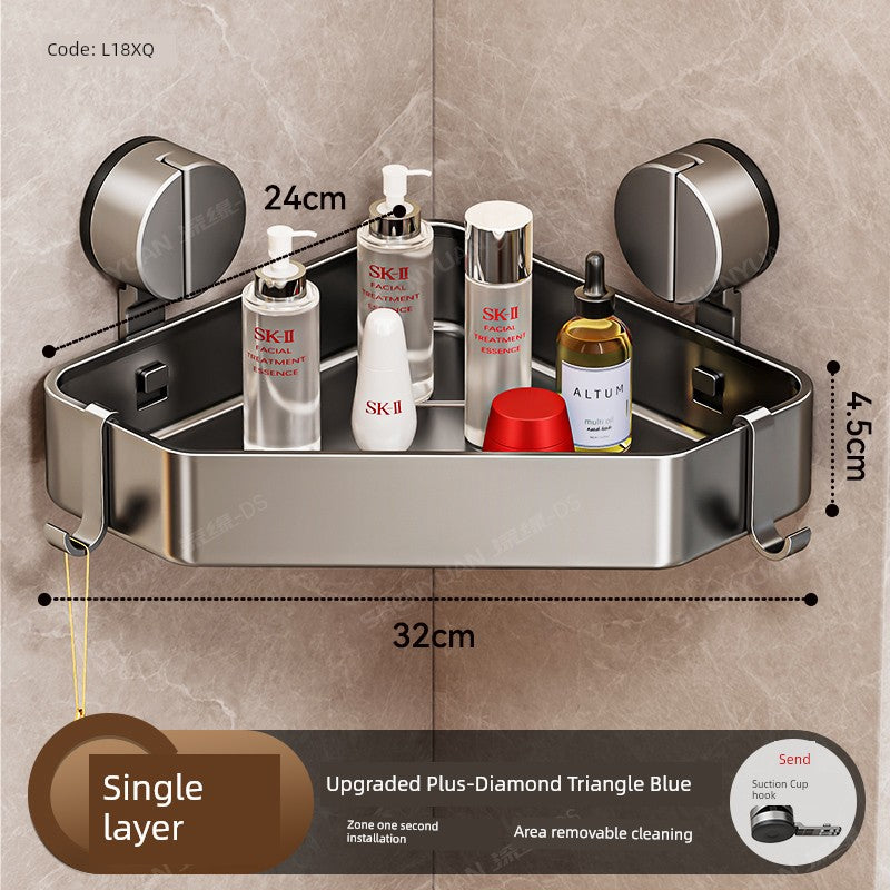 Wall-Mounted Wash Basin Toilet Triangle Basket Shelf Suction Cup