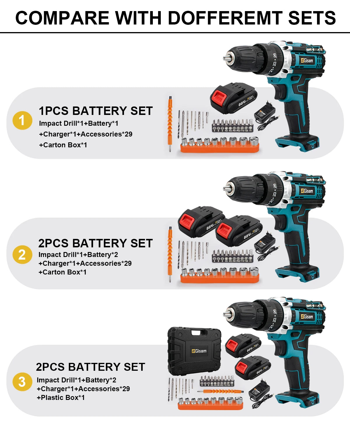 21V Cordless Drill Electric Screwdriver Electric Impact Drill Mini Wireless Power Driver DC Lithium-Ion Battery Power Tools