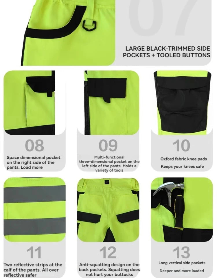 workwear mens jacket working cargo pants men High Visibility work suit with Reflective tapes