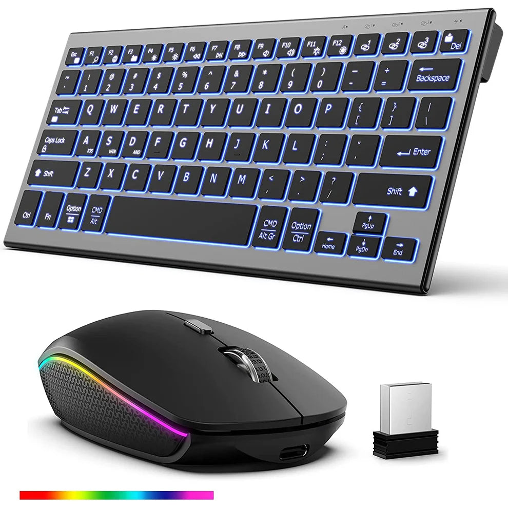 Wireless Keyboard Mouse, Ultra Slim Bluetooth 2.4G Slient Wireless Keyboard and Mouse Combo with Backlit, Multi-Device Keyboard