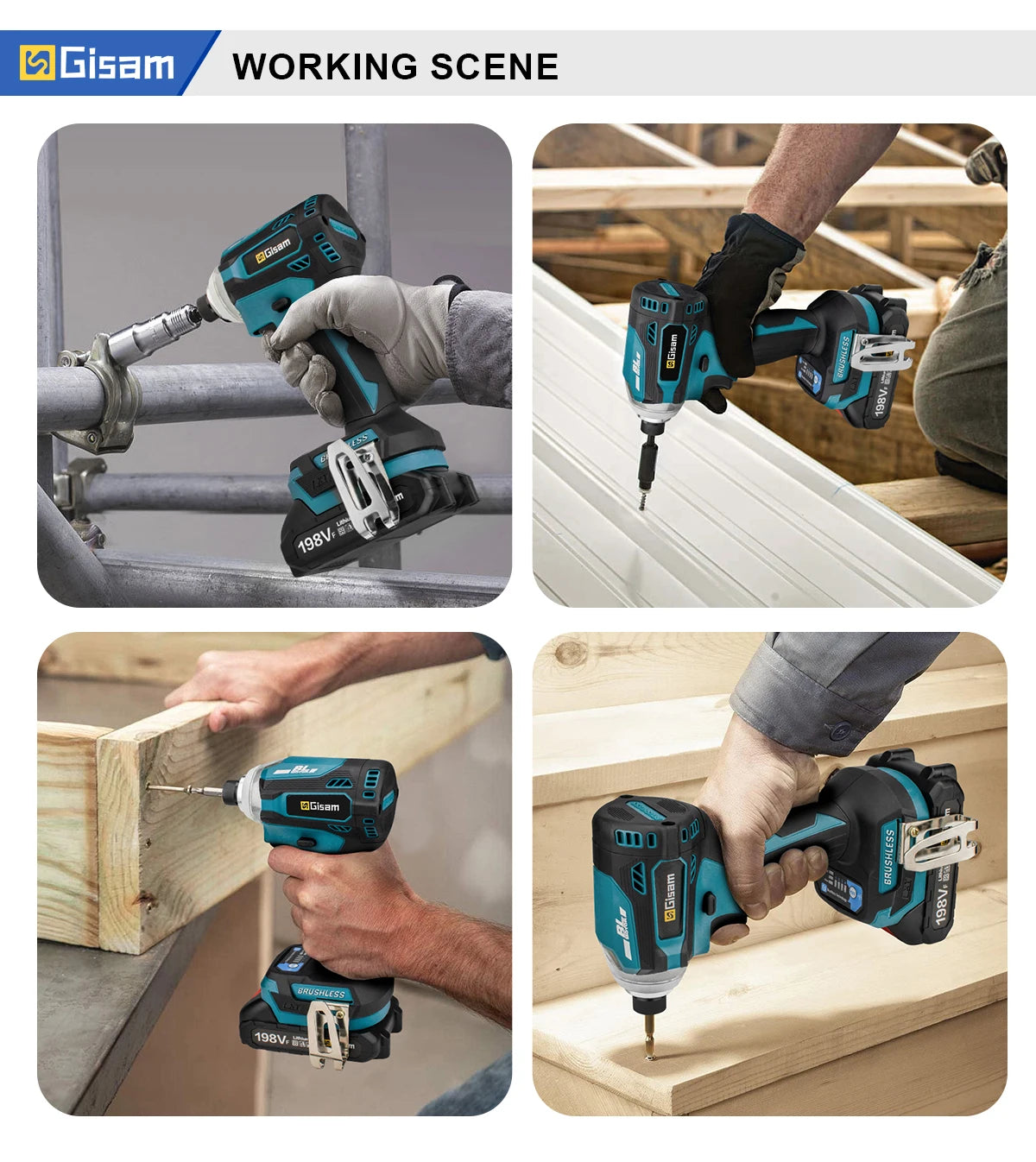 588N.m Cordless Brushless Impact Driver Kit Cordless Drill Electric Screwdriver 4-Speed 1/4‘’ 3 LED Light for Makita 18V Battery