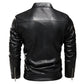 Men Fur Lined Warm Motorcycle Jacket Slim Street Fashion BLack Biker Coat Pleated Design Zipper 2024 Winter Black Leather Jacket