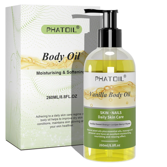 PHATOIL 260ML Vanilla Body Oil For Skin Face Care Massage Oil Repairing Smoothing Skin Care Ginger Grapefruit Essential Body Oil